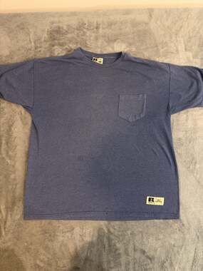 Vintage 90s Russell Athletic Pro Cotton Heather Blue Pocket T-Shirt Size XL